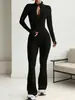 Set de Yoga de Comercio Exterior Más Vendido con Cremallera, Top de Manga Larga y Pantalones Acampanados, Ropa Deportiva de Fitness para Mujer, Set de Yoga Ajustado