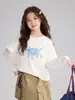 Camiseta Pudding Haru para niños, modelo nuevo de verano 2026 para niños mayores, camiseta estampada de dos piezas simuladas con mangas de malla transpirable