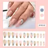 Uñas Portátiles de Venta Caliente en Comercio Exterior, Puntas de Uñas con Brillo de Onda Rosa y Azul, Uñas Postizas Almendradas Frescas y Versátiles de 24 Piezas