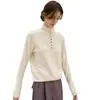 Suéter de punto de lana pura para mujer con cuello medio abotonado, nuevo suéter base suave de otoño e invierno, top versátil