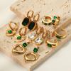 Brincos de aço de titânio de zircão embutido em forma de coração de esmeralda retrô europeu e americano transfronteiriço temperamento high-end brincos simples para mulheres atacado
