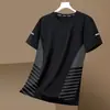 Camiseta de manga corta de seda helada para hombre de verano, corte holgado, cuello redondo, manga media, talla grande, simple y versátil, top de secado rápido