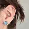 Brincos Céu Estrelado Azul, Brincos Estrela de Quatro Pontas, Design de Nicho, Estilo Doce e Descolado, Brincos Sem Furo