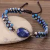 Pulseira trançada de pedra de dupla camada em forma de gota e coração, novo estilo boêmio transfronteiriço, pulseira de lapis lazúli para yoga
