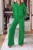 2024 Otoño Estación Independiente Nuevo Casual Cuello en V Manga Larga Top Holgado Pantalones de Pierna Ancha Conjunto de Dos Piezas