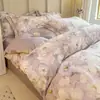 Juego de ropa de cama de cuatro piezas de algodón puro de alta calidad, alto número de hilos, engrosado, cepillado, 100% algodón, sábana, funda de edredón, funda de almohada, ropa de cama para todas las estaciones