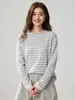 Suéter Holgado de Cachemira a Rayas para Mujer Hombro Caído Tejido 2026 Otoño Invierno Nuevo Jersey de Cuello Redondo Suéter de Lana