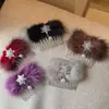 Pente de Cabelo com Pingente de Pérola e Floco de Neve em Pelo de Vison de Alta Qualidade para Franja, Grampo para Cabelos Soltos, Pente Reverso para Mulheres, Acessório de Cabelo para Outono e Inverno