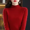 Suéter de Lana de Cuello Alto Sin Costuras para Mujer 100% Lana Pura Otoño e Invierno Jersey Camiseta Base Interior Suéter Ajustado Elástico de Cachemira