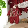 Enterizo de Primavera y Otoño Ropa para Bebé para Celebraciones de Mes Completo y Primer Cumpleaños, Mono Rojo Festivo Estilo Chino para Año Nuevo