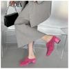 Pantuflas Maomao rojas para mujer con tacón medio y Baotou para invierno con forro polar y tacón grueso.