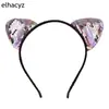 Accesorios Europeos y Americanos para el Cabello de Doble Cara con Lentejuelas Orejas de Gato Diadema de Tela para Niños Diadema Negra de Franela con Lentejuelas