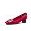 Zapatos de Salón con Hebilla Cuadrada de Pedrería Tacón Grueso Estilo Nuevo 2026 Zapatos de Salón de Tacón Medio Punta Cuadrada Zapatos Planos de Satén Tacones Altos Zapatos de Mujer Zapatos de Boda