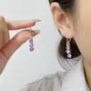 Brincos Longos com Franjas de Cristal Roxo Exquisitos Elegantes Estilo Coreano Moda Luxo Leve Popular na Internet Joia de Orelha Versátil para Mulheres