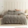 Conjunto de Quatro Peças em Algodão Puro Estilo Japonês Luxo Leve Estilo Simples Capa de Edredom de Algodão Lavado Lençol de Cama Lençol com Elástico Roupa de Cama