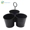 Balde de Flor de Metal Preto com Três Compartimentos, Balde Retrô de Ferro Velho para Facas e Garfos, Balde Decorativo Criativo para Armazenamento de Jardinagem de Varanda