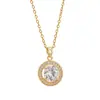 Pingente Redondo Full Diamond Estilo Coreano Colar Simples de Zircônia Joias de Clavícula Versátil Elegante de Alta Qualidade Joias Colar