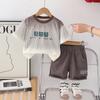 Ropa de Bebé 2025 Verano Nuevo Estilo Niños Casual Camiseta de Cuello Redondo Manga Corta Conjunto de Dos Piezas Traje Guapo para Niño Pequeño