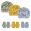 Fuente transfronteriza gorro fetal para bebé guantes antiarañazos juego de 2 piezas gorro pullover para bebé gorro indio gorro de orejas de conejo comercio exterior europeo y americano