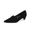 Zapatos Únicos de Piel de Oveja Verde con Diseño de Nudo Retorcido, Punta Fina, Nuevo Estilo Coreano, Maduros y Elegantes, Zapatos de Salón de Tacón Medio Cónico