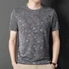 Camiseta de Manga Corta para Hombre Hecha de Seda de Morera, Top Jacquard Holgado de Verano de Media Manga, Camiseta Básica de Seda Helada Casual de Moda
