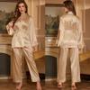 Pijama Yaoting de Seda de Gelo Conjunto Feminino Primavera e Verão High-end Cor Sólida Calça de Pijama Roupa de Casa Conjunto de Duas Peças TZ3380