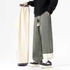 Calças Casuais de Lã de Cordeiro Masculinas Inverno Forro Grosso Quente À Prova de Frio Estilo Americano Em Relevo Soltas Retas Calças Compridas
