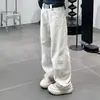 Jeans Elásticos Lavados en Blanco con Corte Curvo para Hombre, Ajuste Delgado Pierna Recta Pierna Ancha Ropa de Trabajo Ecológicos Sueltos para Primavera y Otoño