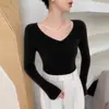 Bai Cai Rong Nuevo Estilo Otoño/Invierno Mono Cuello Redondo Moderno Sencillo Manga Larga Cálido Elegante Versátil Adelgazante Camiseta Base