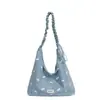 Bolsa de Lona Estilo Coreano INS Vibe Preguiçosa Sensação Relaxada Nicho Artístico Bolsa de Ombro Verão Versátil para o Dia a Dia Bolsa de Ombro Feminina
