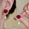 Pendientes Florales Burdeos Retro Estilo Hong Kong Gama Alta 2025 Nuevos Pendientes Franceses de Moda Pendientes Elegantes de Año Nuevo