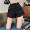 Pantalones cortos de trabajo negros de pierna ancha para mujer, de verano, finos, pequeños, informales, de longitud media, holgados, con forma de A, de 5 puntos, deportivos