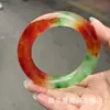 Pulsera tipo hielo, completamente verde, retro, gruesa, redonda, de color jadeíta, pulsera de jade verde sol, de color primaveral, multicolor, con patrones verdes flotantes, y pulsera de jade de espuma de agua