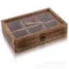 Caja de Almacenamiento Estilo Japonés Acrílica de Madera para el Hogar Té Suelto Bolsa de Té Organizador con Compartimentos Tapa abatible Caja para Condimentos de Cocina