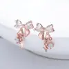 Brincos de Prata 925 Laço com Zircônia para Mulheres, Brincos Doces Elegantes, Luxo Acessível, Joias de Nicho de Alta Qualidade, Presente para o Dia dos Namorados Chinês