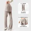 Pantalones de fitness acampanados para mujer con cubierta desmontable para el trasero para evitar la vergüenza, diseño de pierna ancha, tela fluida, sensación de alta gama, estilo yoga casual, pantalones largos ligeramente acampanados