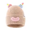 Chapéu de Tricô Fofo com Antena e Rosto Sorridente, Pom-pom, Proteção para Orelhas, Lã Quente, Chapéu Cartoon para Meninos e Meninas, Atacado