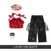 Roupa de Jazz para Meninas, Roupa de Hip-Hop para Menina com Top Vermelho Lantejoula e Calça de Couro Preta, Fantasia de Performance de Street Dance Infantil