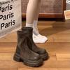 Sapatos Femininos com Salto Plataforma Aumentadores de Altura 2026 Outono e Inverno Novo Estilo Botas de Camurça Meio da Panturrilha Botas Martin Confortáveis Botas Chelsea de Calçar