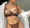 Ropa interior sexy de encaje europea y americana para mujer, perspectiva ultradelgada, sin esponja, para busto grande, llamativo, top pequeño, tanga, traje de brasier