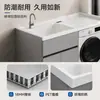 Gabinete de Balcón Personalizado Engrosado de Aluminio SPC de Panal con Protección Solar, Lavabos Izquierdo y Derecho, Piedra Artificial, Gabinete para Lavadora con Ruedas y Tabla de Lavar
