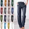 Pantalones Largos Casuales Holgados de Pierna Ancha con Cordón de Color Sólido de Algodón y Lino para Mujer Estación Independiente Pantalones de Pierna Ancha de Comercio Exterior