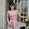 Nuevo Estilo Dulce y Cool Camisola de Cintura Plisada de Alta Calidad Almohadilla de Pecho de Látex Adelgazante Antideslizante Ropa Interior Base Ligera para Mujer
