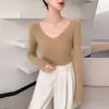 Suéter de Cashmere Sem Costura Recomendado para o Início do Outono para Mulheres, Gola V Cor Sólida Pulôver, Malha Solta Camisa Base Top Interno