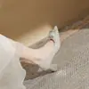 Zapatos de mujer de punta con lentejuelas de una sola capa, CH60-27 nuevos de primavera y otoño con tacón grueso de corte bajo de cristal tacones altos franceses
