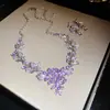 Aretes Colgantes y Collar de Flor de Circonita Brillante Estilo Corte Europeo y Americano, Cadena Ligera de Lujo Nicho para Clavícula, Joyería Exquisita Transfronteriza