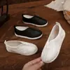 Zapatos Blancos de Grulla Almohada Estilo Chino Nuevo Hanfu para Niños y Niñas, Patrón de Olas para Actuación sin Cordones Suela Suave, Populares Zapatos Étnicos Antiguos para Niños