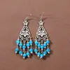 Pendientes Bohemianos Europeos y Americanos con Borlas y Turquesa, Pendientes de Estilo Étnico Retro, Joyería para Orejas Única y Elegante Estilo Tibetano