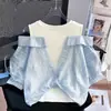 Camisa Holgada Elegante para Niñas 2026 Nuevo Estilo para Niños Mayores, Top Camiseta Elegante de Hombros Descubiertos, Top Falso de Dos Piezas