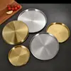 Prato Redondo Espesso de Aço Inoxidável para Uso Doméstico, Prato Rasos para Macarrão Frio, Prato para Cozinhar no Vapor, Bandeja Redonda de Fundo Plano, Prato Dourado, Prato Grande